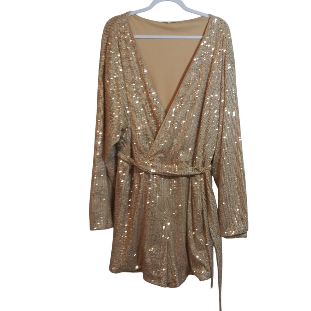 SRV + FTF Gold Sequin Long Sleeve Romper Holiday Size 2X